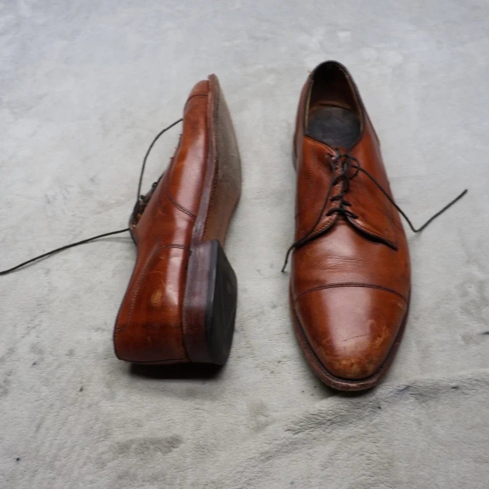 Allen Edmonds Men 12D Dress Shoes Brown Leather Cap Toe Oxford Classic 6558 VTG